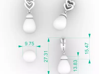 Stunning Double Heart Pearl Pendant 3D print model