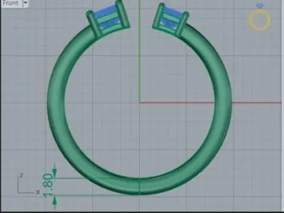 half ring with red stone 324 3D print model