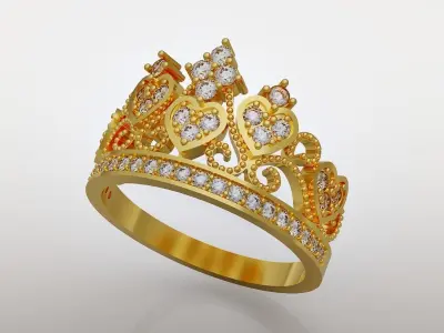 Crown ring with diamonds 3D print model