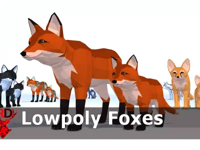 LowPoly Foxes pack Low-poly 3D model