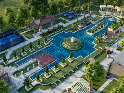 luxury Landscape backyard Pool design 3d model lumion file 3D model