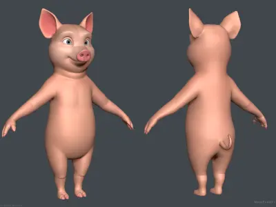 Stylized Cartoon Pig - Biped 3D model