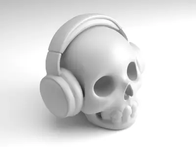 Skull with Headphones Figure  3D Printable Model 3D print model