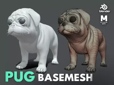 Pug Dog Low-poly 3D model