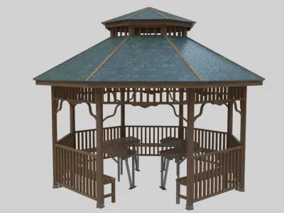 Wood Garden Pergola - Gazebo 01 Low-poly 3D model