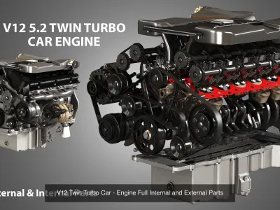 V12 Twin Turbo with Disassembled Car Engine 3D Model Collection