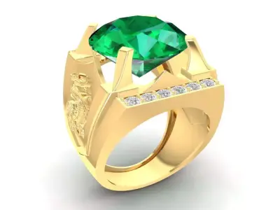 Luxury Emerald Gemstone Men Ring with Lion Symbol  2141  3D print model