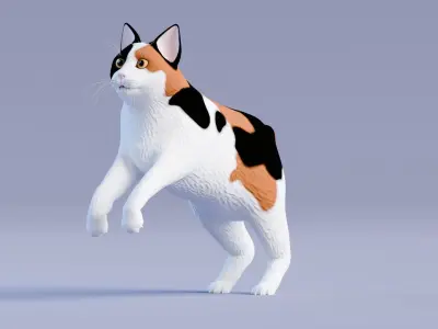 Low poly - Stylized cats - Japanese Bobtail Cat Low-poly 3D model