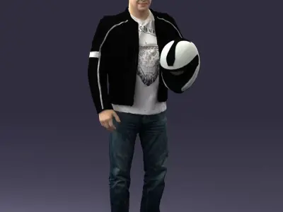 Biker in a motorcycle jacket with a helmet 0083 3D model