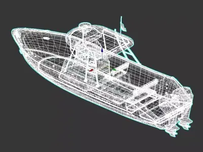 Center Console Fishing Boat with T-Top Twin Outboard 3D model 3D model