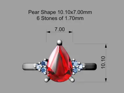 pear shaped diamond Ring 3D print model   3D print model