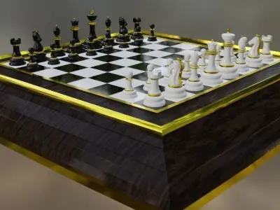 Elegant Chess Board and Pieces Low-poly 3D model