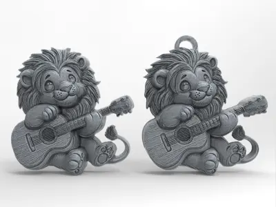 lion with guitor keychain decor  3D print model