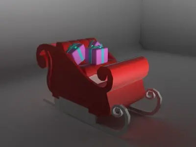 Santa Sleigh With Gift  Low-poly 3D model