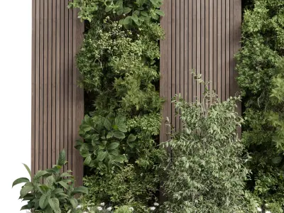 Vertical Wall Garden With Wooden frame - Horizontal garden Low-poly 3D model