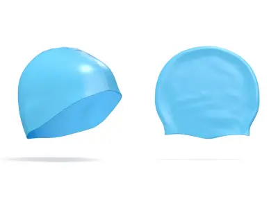 Blue Swim Cap 2 Types - lying and no gravity swimming hat set 3D model