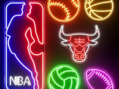 NBA Chicago Bulls Volleyball Basketball  Football Neon Signs 3D model