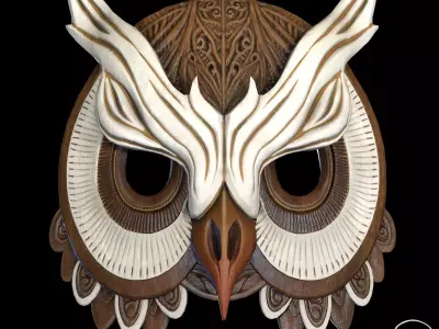 Wooden Owl Mask Pbr Low-poly 3D model