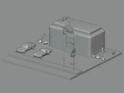 American diner - Full version Low-poly 3D model