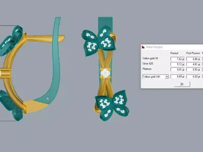 Elegant Jewelry Set Ring Earring Diamond Gold 3D print model