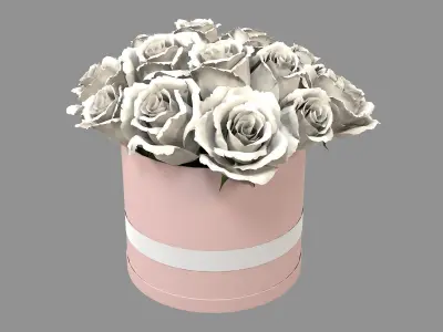 White Rose Bouquet Box with a Bow Strip Low-poly 3D model