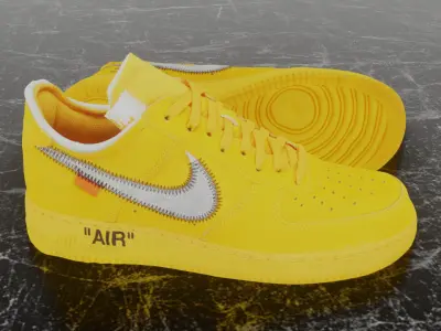 OFF WHITE X NIKE AIR FORCE 1 ONE YELLOW 3D SHOES Low-poly 3D model