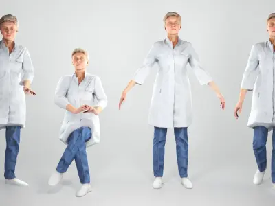Animated medical doctor female walking sitting working 141 Low-poly 3D model