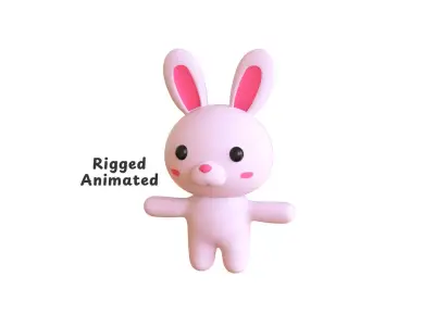 Low-Poly Cartoon Rabbit Animated Low-poly 3D model