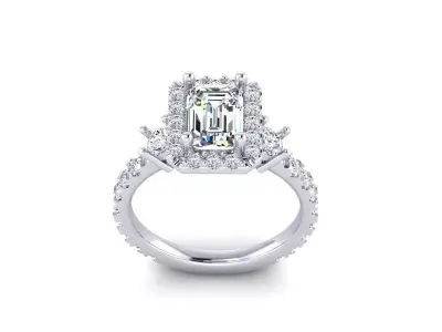 Emerald Cut Diamond Engagement Ring With Halo 3D print model