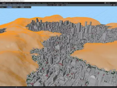 3x3 km Blender City Downtown Skyscraper Street 15 - NIGHT Low-poly 3D model