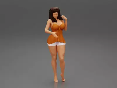Sexy Girl in mini short and shirt looking down 3D print model