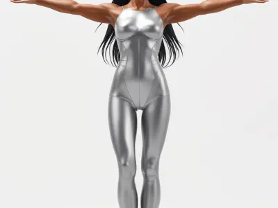 Futuristic Silver Suit Female Character Rigged and Animated Low-poly 3D model