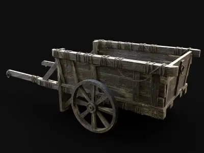 CART WAGON HORSE CAR CARGO TRANSPORT WOODEN MEDIEVAL AAA Low-poly 3D model