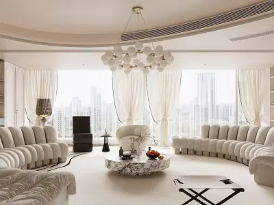 French-style living room and dining area 3D model