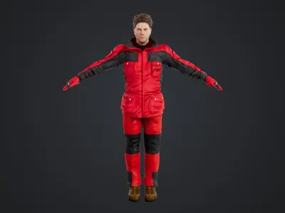Male Skier Rigged Low-poly 3D model