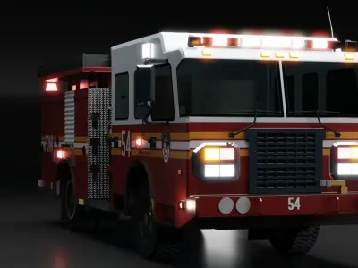 American Fire Engine Pumper low poly version Low-poly 3D model