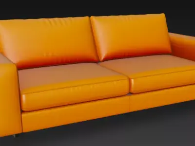Vibrant Orange Leather Sofa 3D Model 3D model