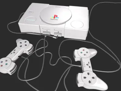 playstation console with two controllers Low-poly 3D model