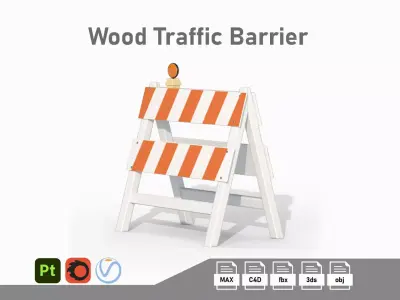 Wood Traffic Barrier Low-poly 3D model