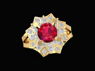 Luxury Ruby Cluster Flower Diamond Ring for Women 1689 3D print model
