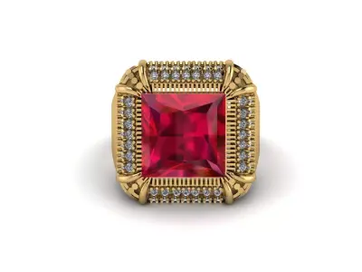 red ruby precious engagement ring 3d printable model 3D print model