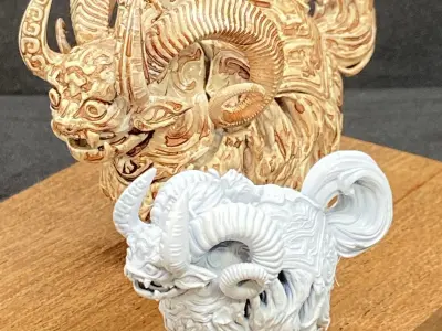 Taotie paper sculpture of horned animal 3D print model