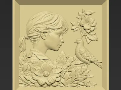 Little Girl and A Pigeon A40 3D print model