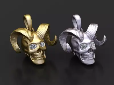 Gold horned skull pendant 3D printable model  3D print model