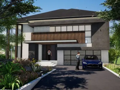 modern house Low-poly 3D model