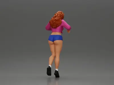 Girl in mini skirt shorts looking out over edge of the stairs 3D print model