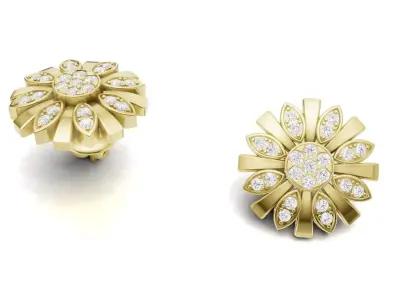 Flower Shape Diamond Earrings Style Stud For Women 3D print model