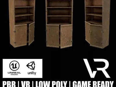 Showcase Game Ready PBR wooden bookcase Low-poly 3D model
