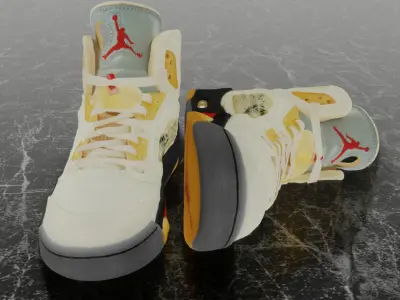 NIKE AIR JORDAN 5 RETRO X OFF WHITE FIRE RED 3D SHOES Low-poly 3D model