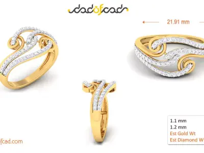Elegant Crossover Diamond Finger Ring 3D print model
